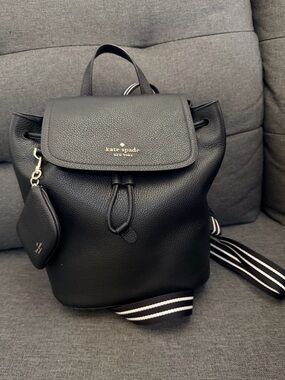 kate spade Black Pebbled Leather Rosie Medium Flap Backpack